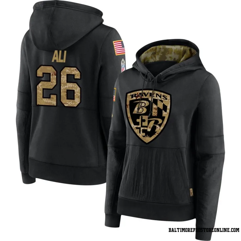 Black Women's Rasheen Ali Baltimore Ravens 2020 Salute to Service Sideline Performance Pullover Hoodie