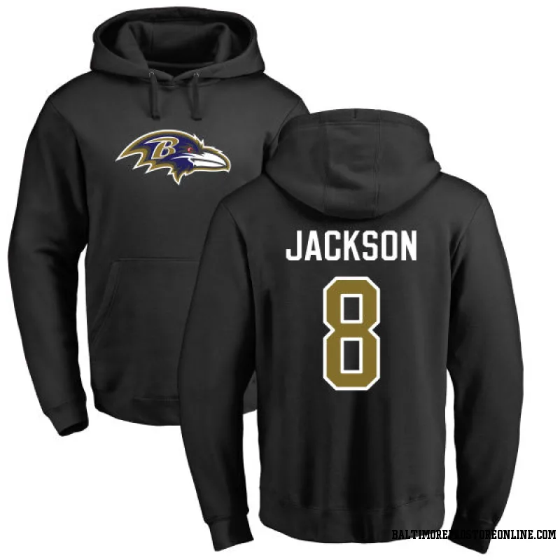 Black Youth Lamar Jackson Baltimore Ravens Name & Number Logo Pullover Hoodie